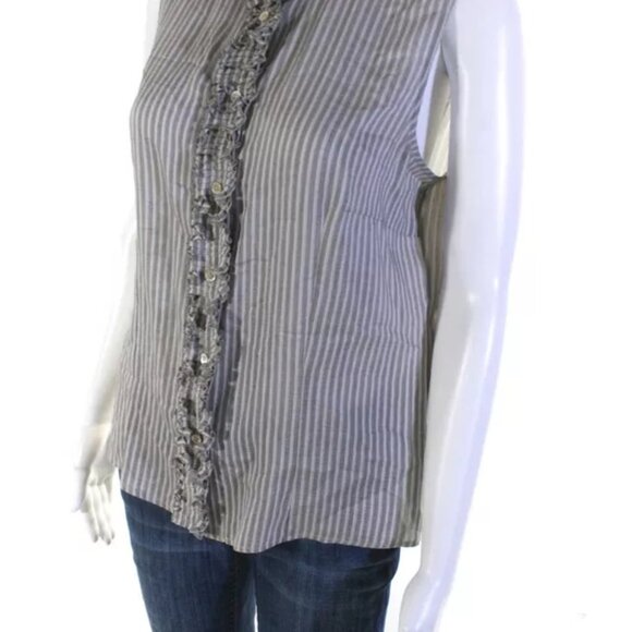 $869 Authentic ARMANI COLLEZIONI Made in ITALY Ruffled Sleeveless SILK Top Sz.10 - Picture 9 of 12